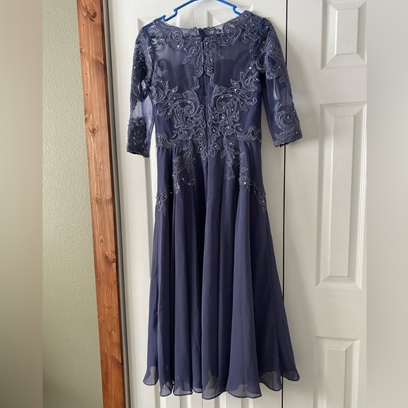 JJ’s House Tea-Length Chiffon Lace Mother of the Bride Dress - Picture 1 of 11